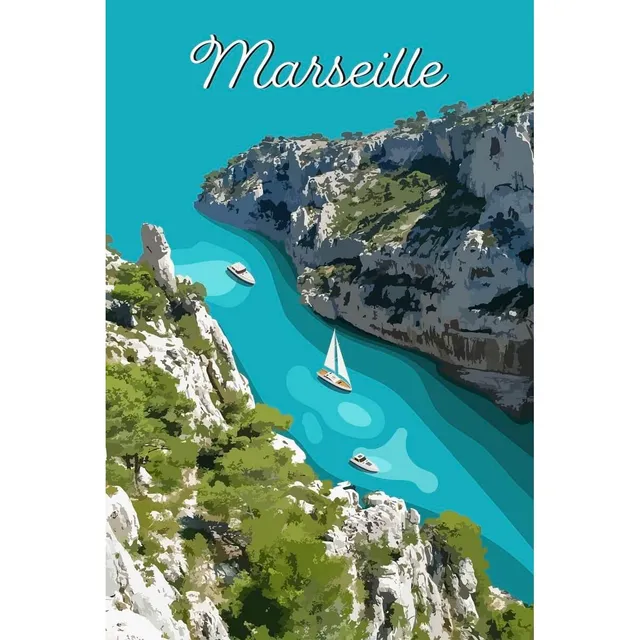 Ceanothe Calanque Marseille tableau sur toile illustration 30x45 cm