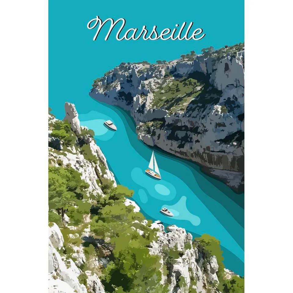Ceanothe Calanque Marseille tableau sur toile illustration 30x45 cm