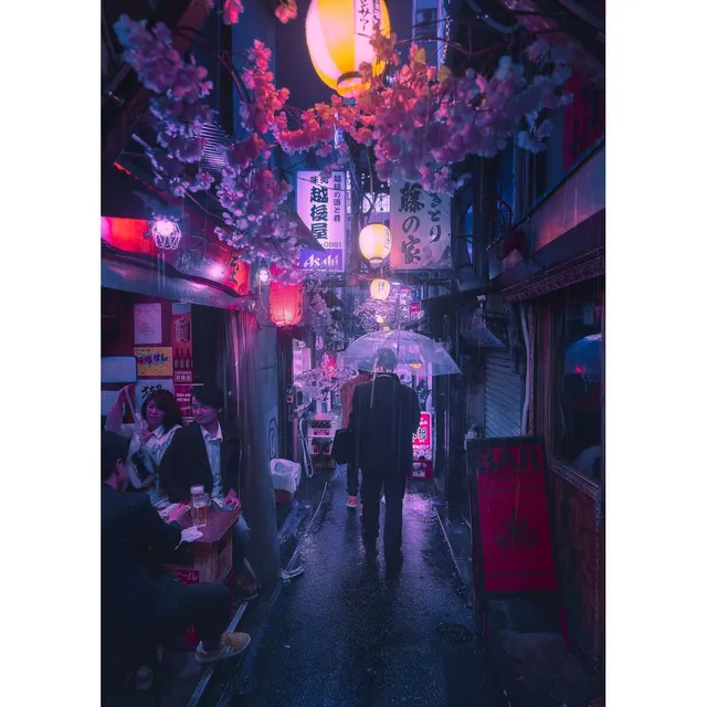 Ceanothe rue de Tokyo tableau sur toile 45x65 cm mat