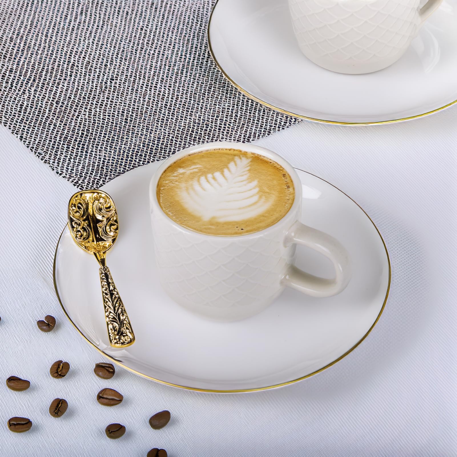 EYMPEU lot 6 mugs café céramique blanc 300 ml texturé