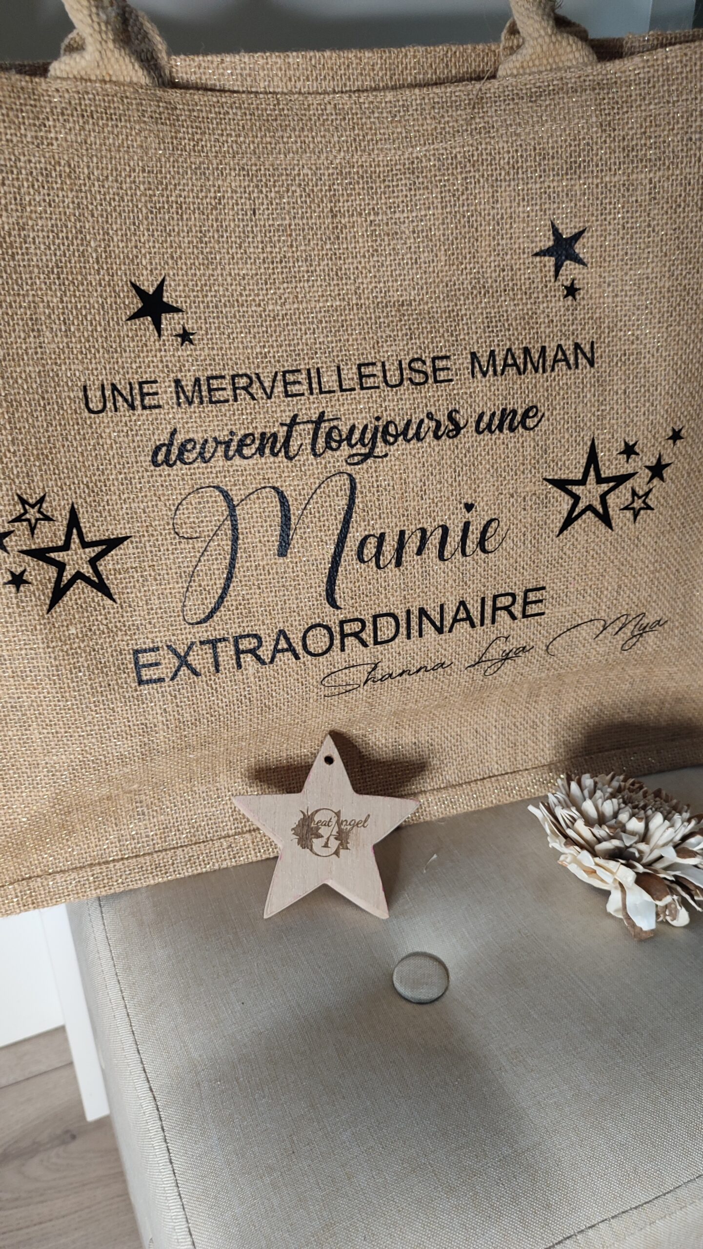 Creat’Angel Sac jute Mamie cabas 42x33x19 cm personnalisé