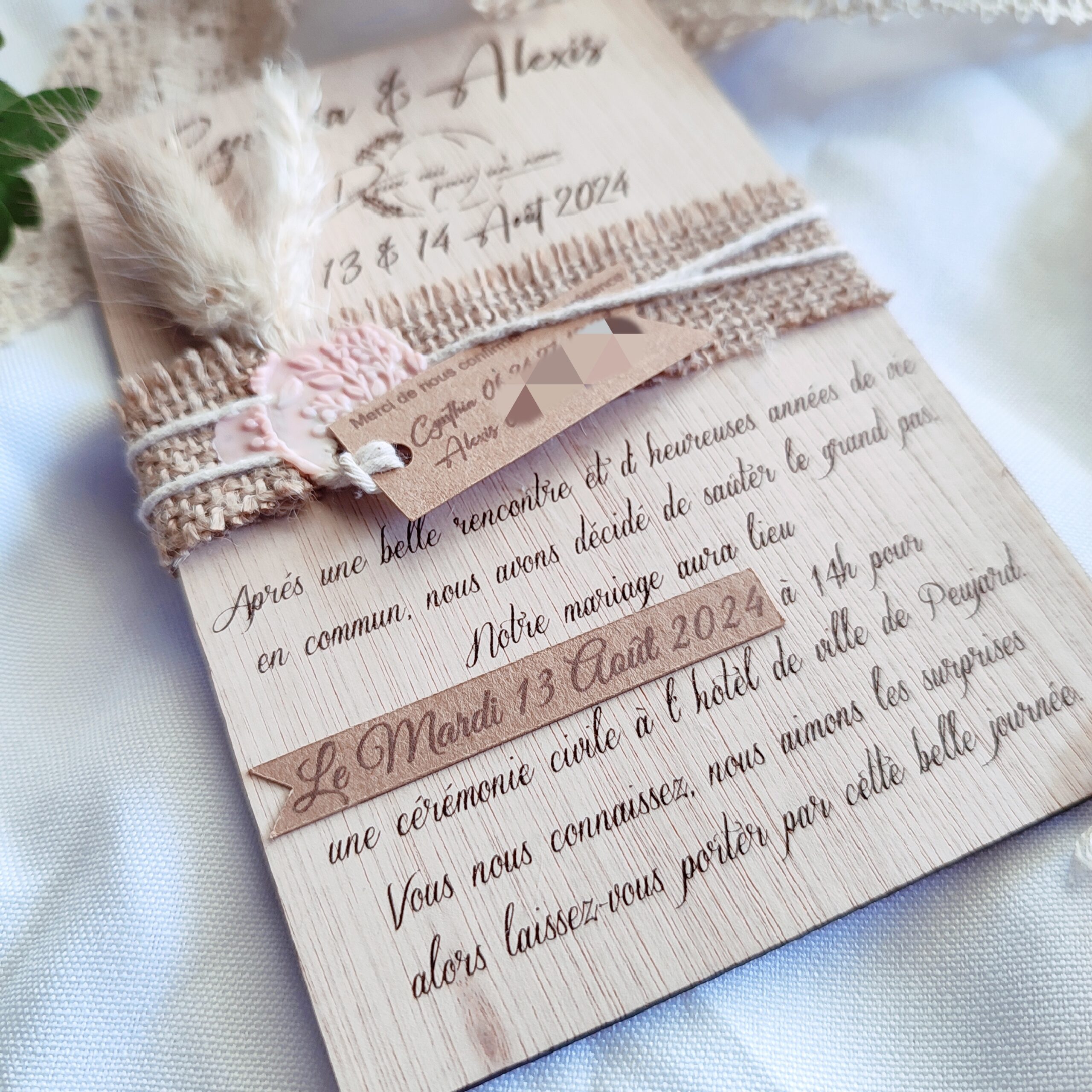 Creat’Angel Faire-part floral bois 15 cm champêtre