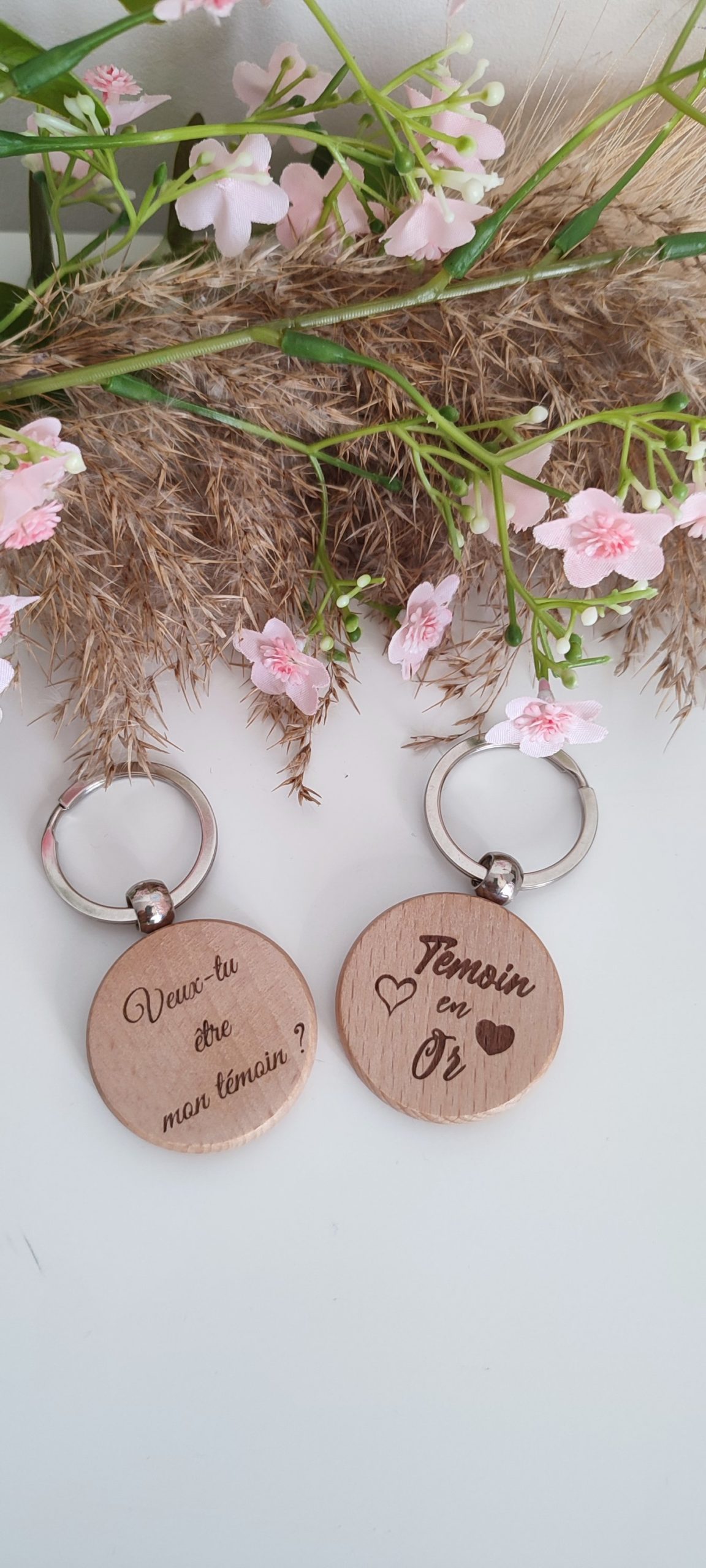 Creat’Angel Porte-clé Témoin Mariage bois 40 mm