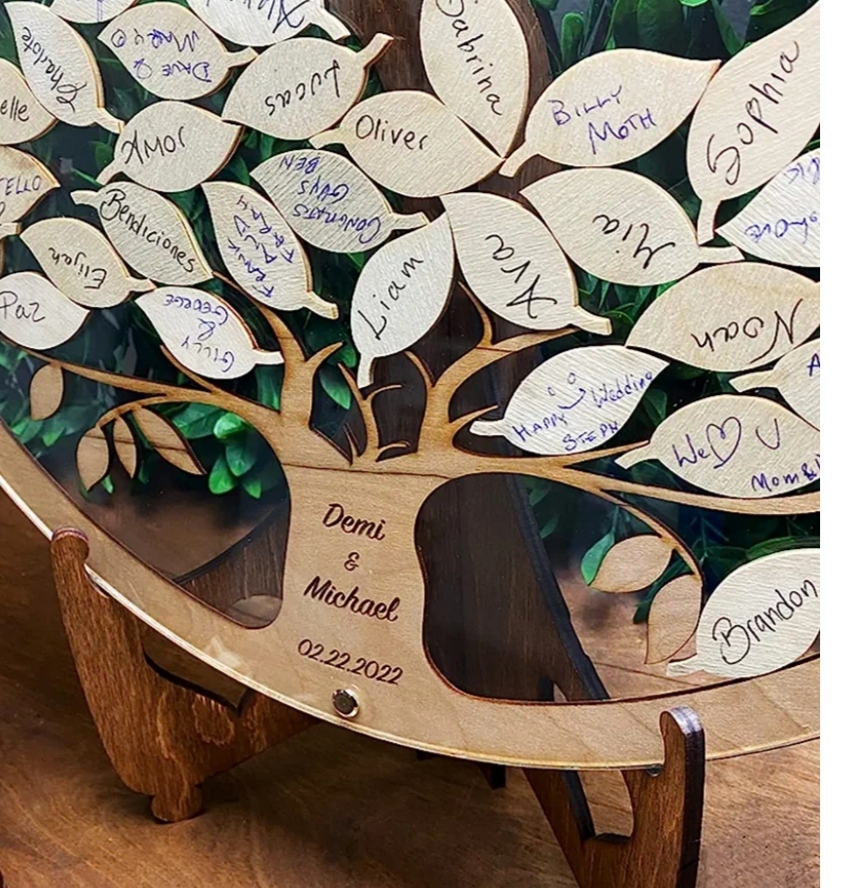 Creat’Angel Arbre de vie livre d’or bois 35 cm 80 feuilles