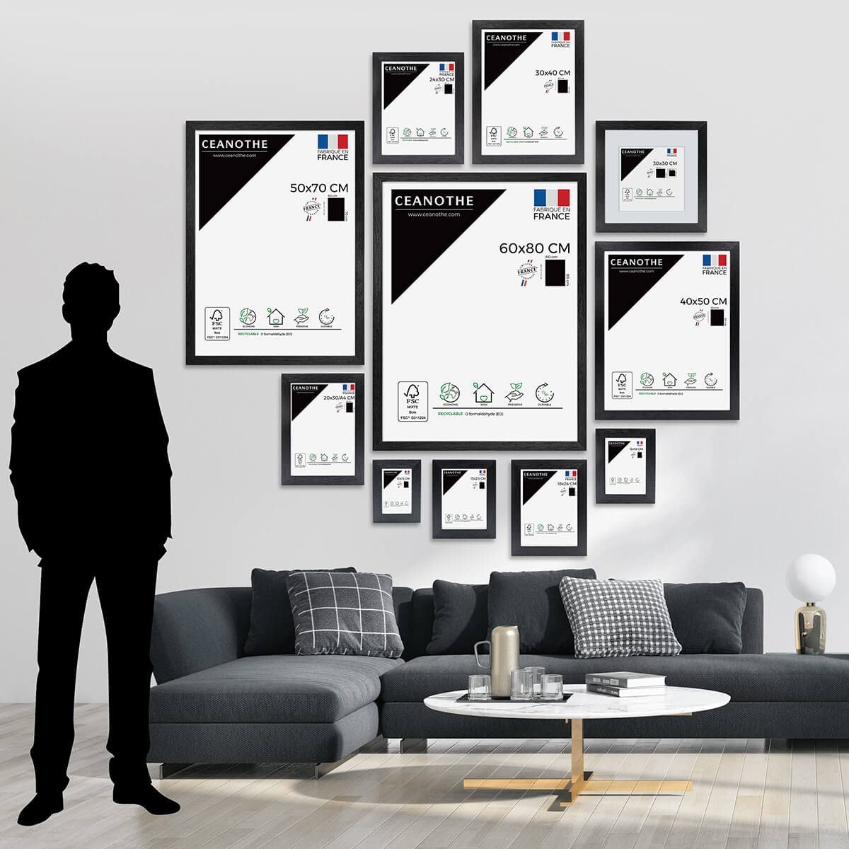 Ceanothe Actual 18x24 cadre photo noir et bois incassable