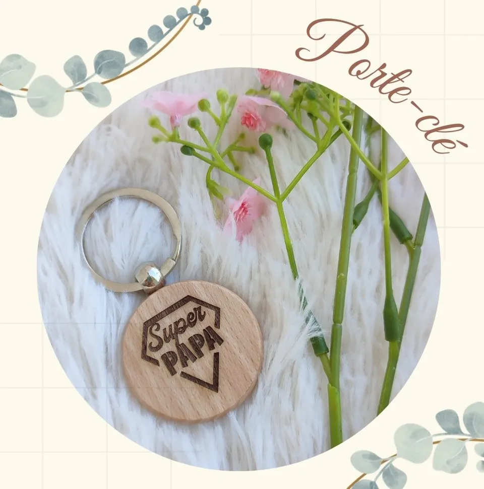 Creat’Angel Porte-clés bois personnalisable rond 40 mm