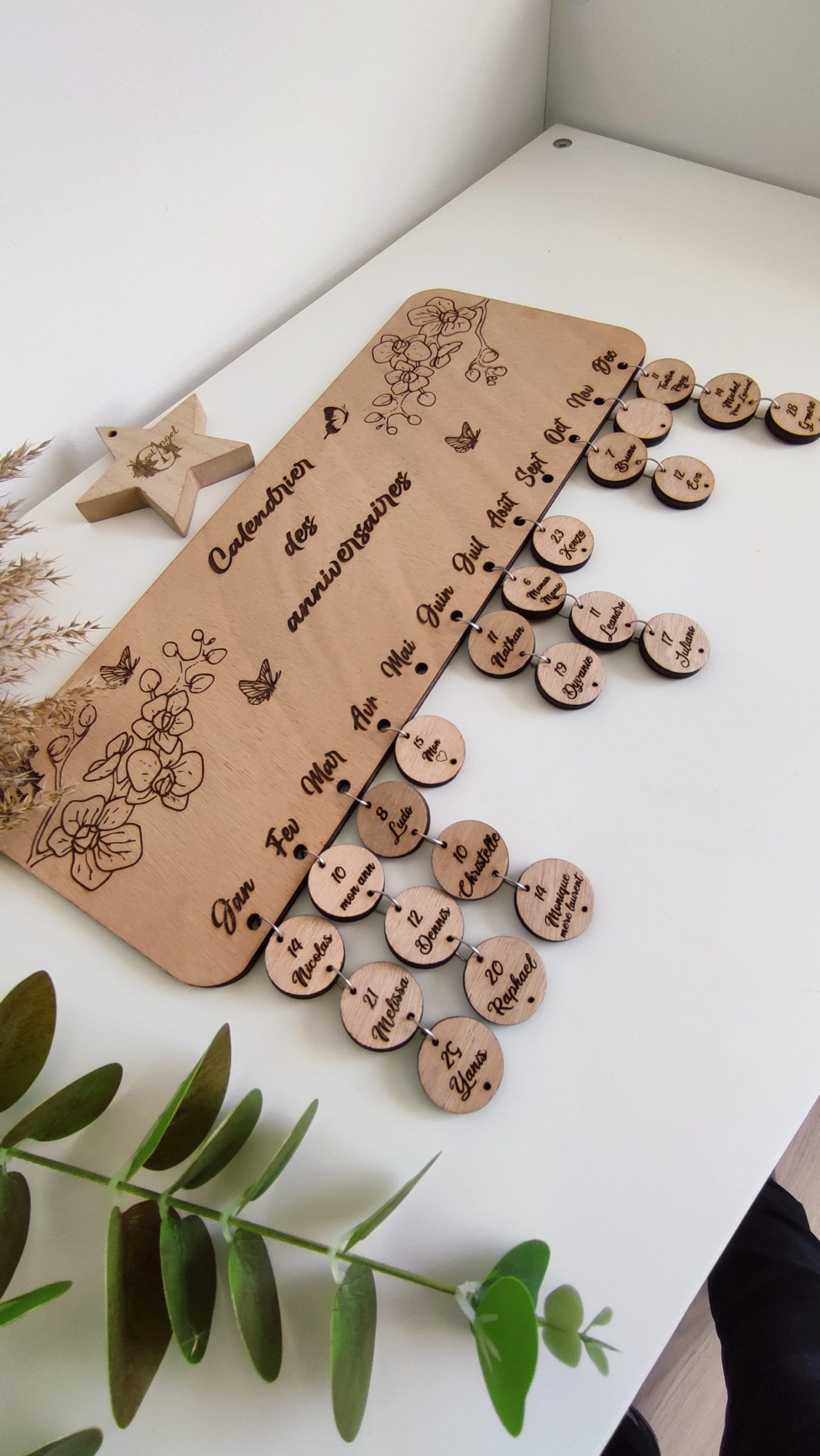 Creat’Angel Calendrier Anniversaire bois 40 cm personnalisable gravé