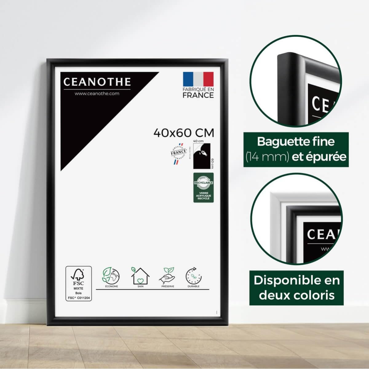 Ceanothe Essentiel cadre photo 40x60 cm noir bois