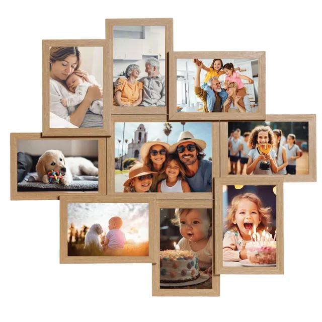 Victor cadre photo collage bois beige 9 photos 10x15