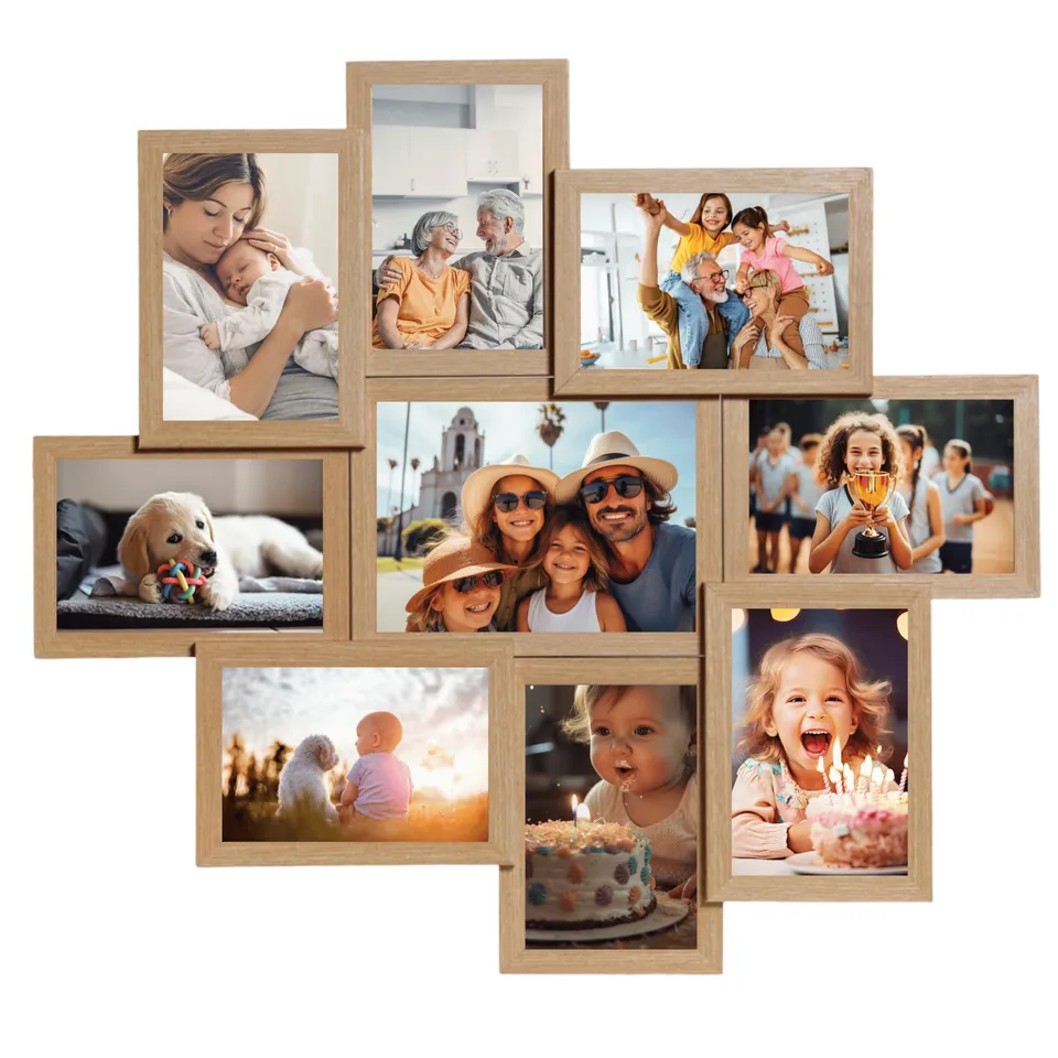 Victor cadre photo collage bois beige 9 photos 10x15