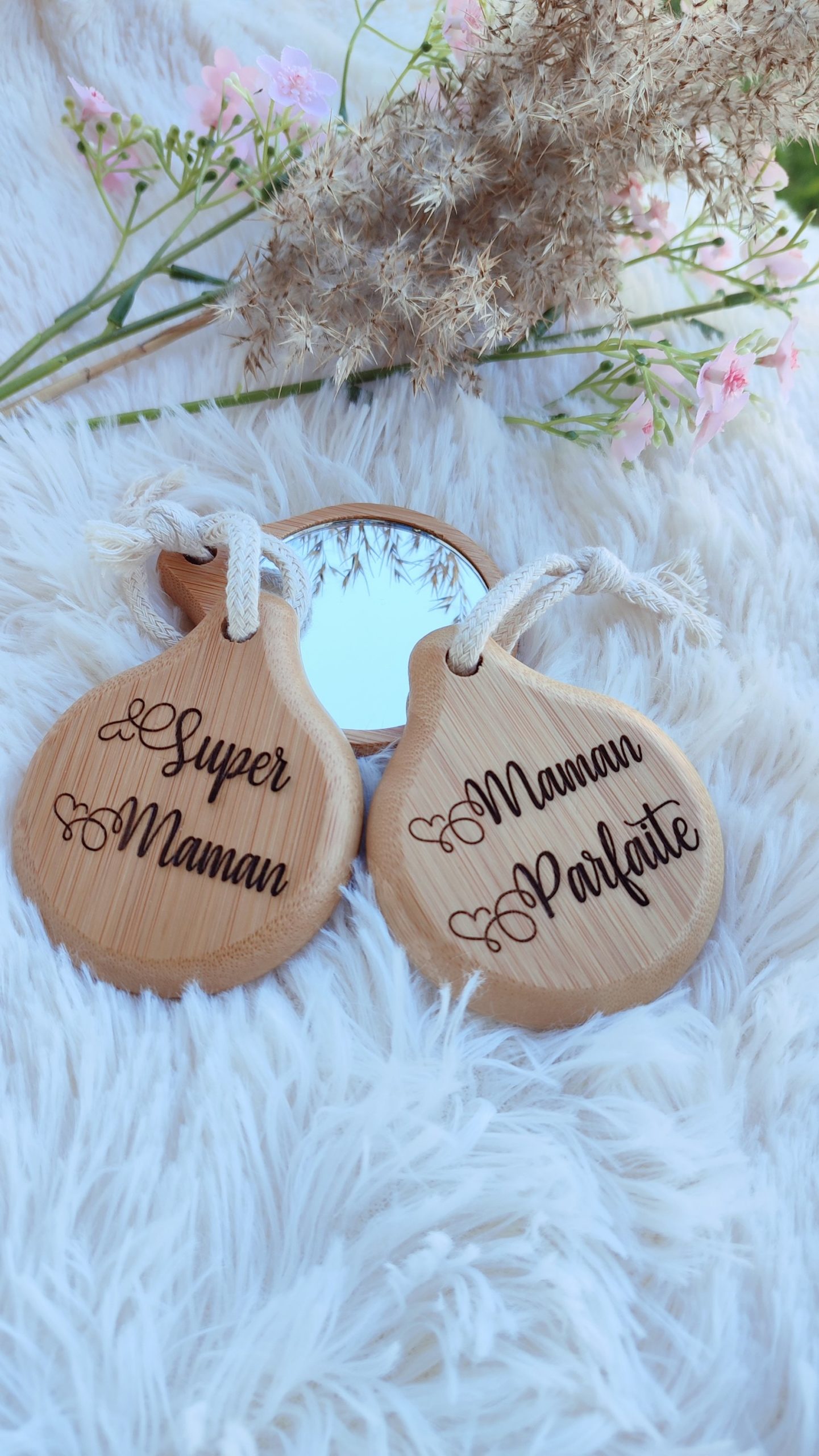 Creat’Angel miroir de poche bois bambou 8,5 cm