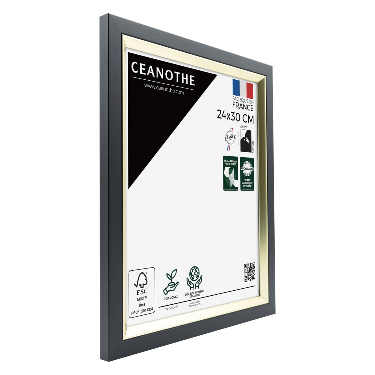 Ceanothe Actual 24x30 cm cadre photo noir et doré incassable