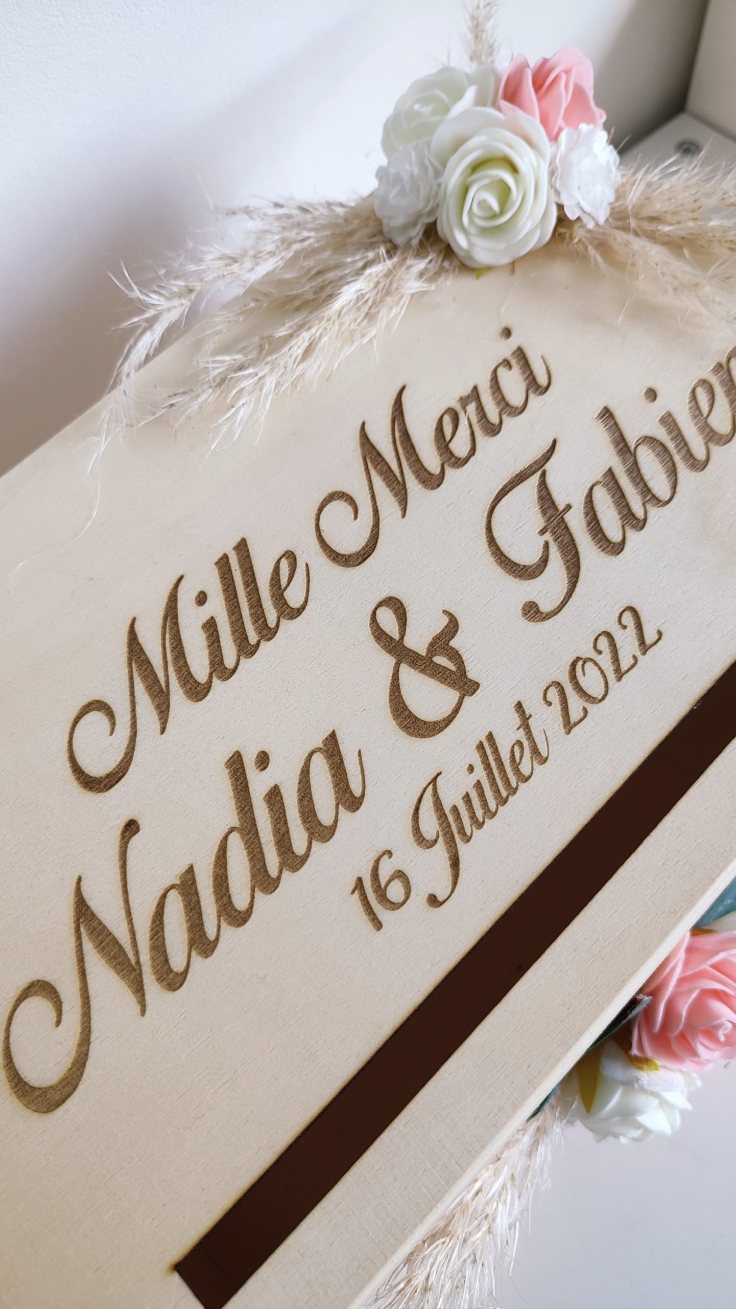 Creat’Angel Urne Mariage Bois Décorée à Offrir Salon