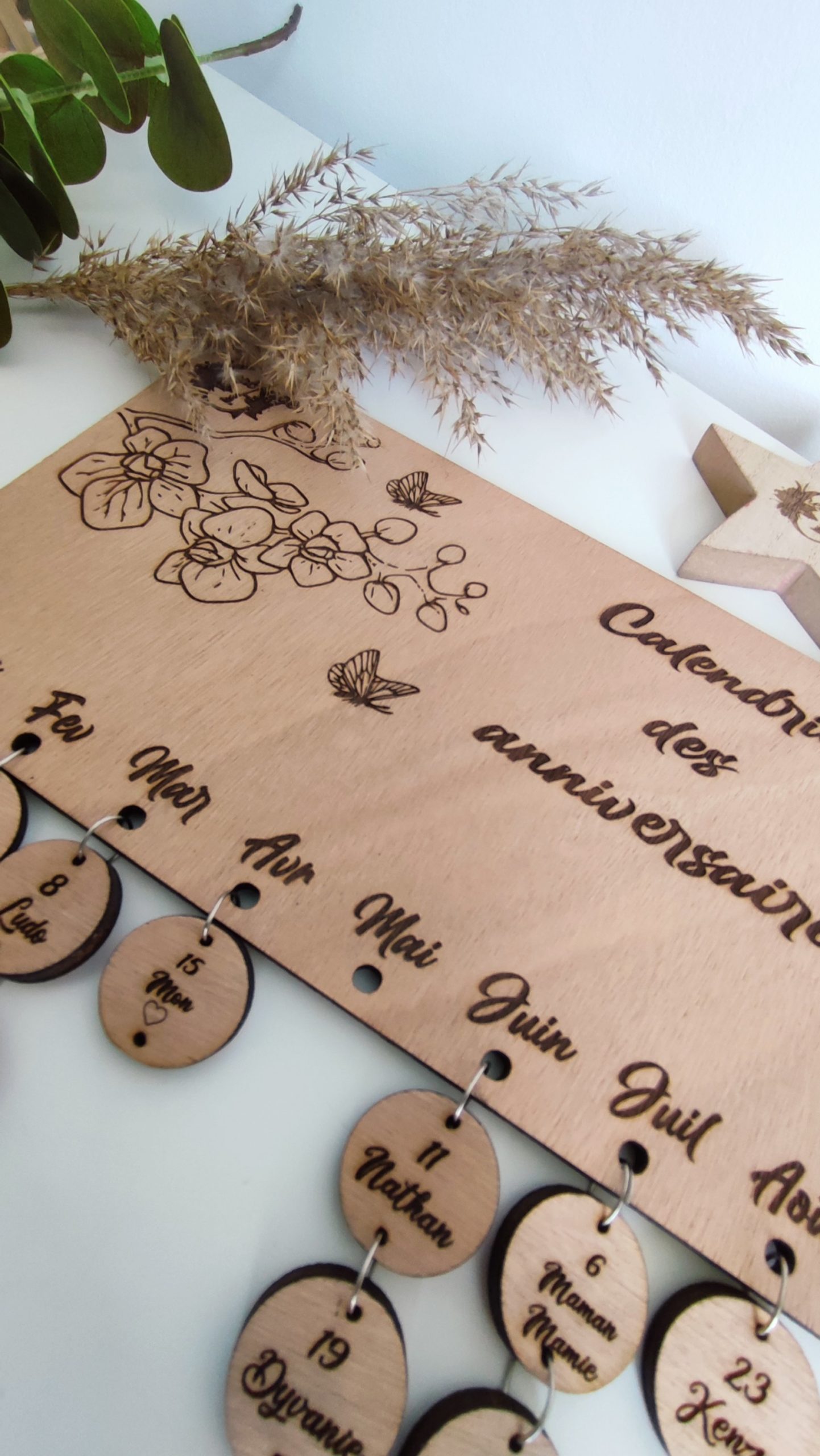 Creat’Angel Calendrier Anniversaire bois 40 cm personnalisable gravé