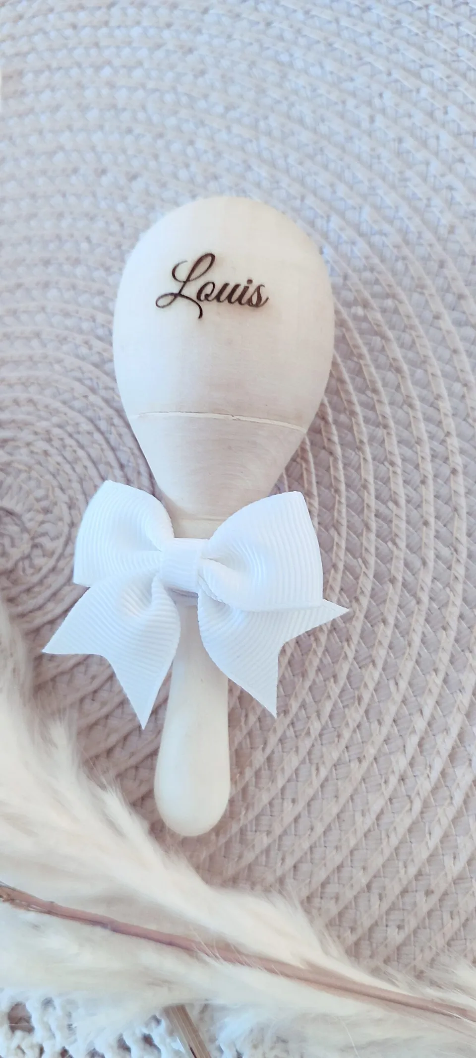 Creat’Angel hochet bébé bois gravé prénom 11 cm