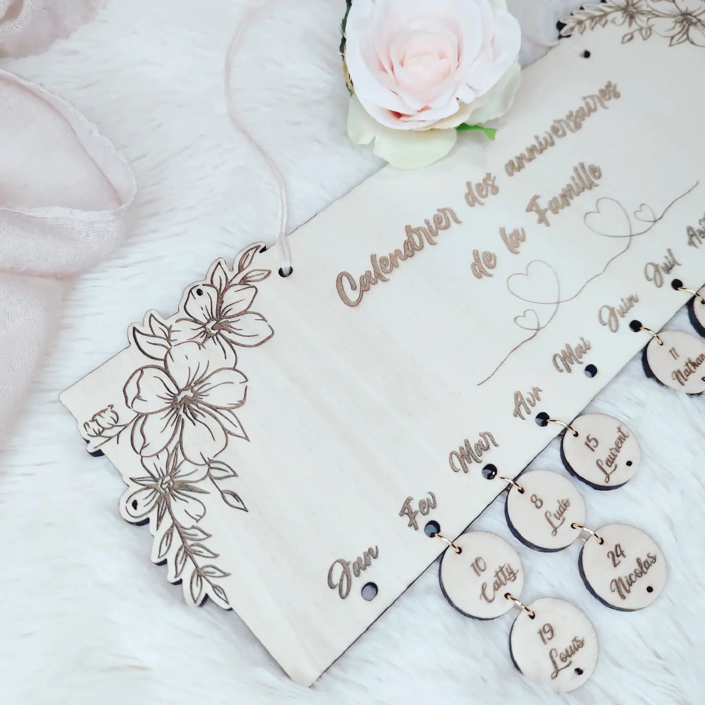 Creat’Angel Calendrier Anniversaire bois 40 cm personnalisable gravé