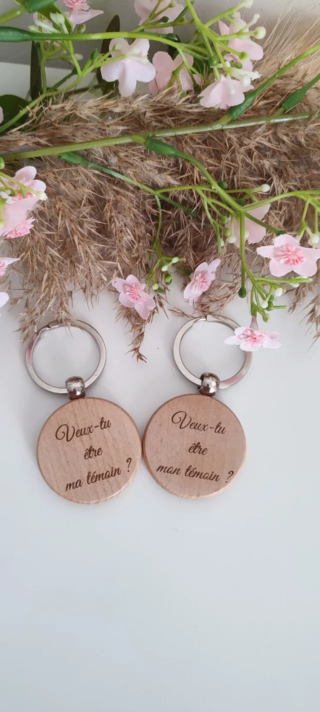 Creat’Angel Porte-clé Témoin Mariage bois 40 mm