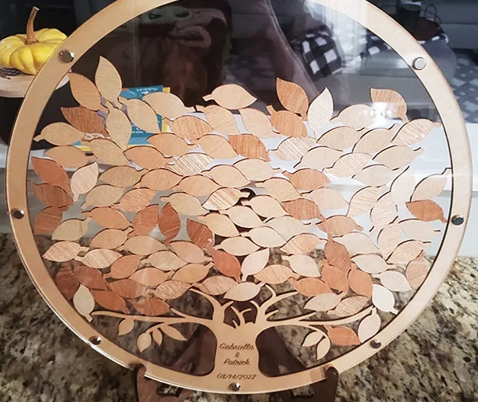 Creat’Angel Arbre de vie livre d’or bois 35 cm 80 feuilles