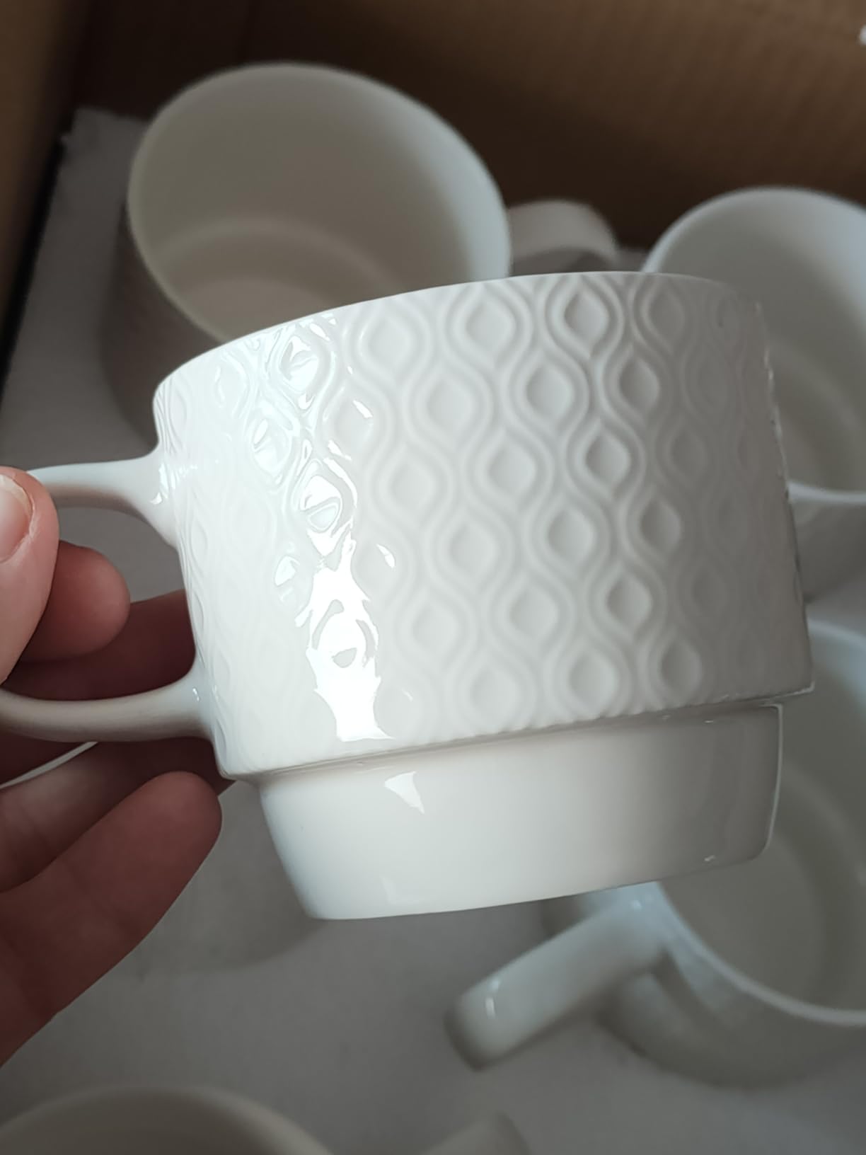 EYMPEU lot 6 mugs café céramique blanc 300 ml texturé