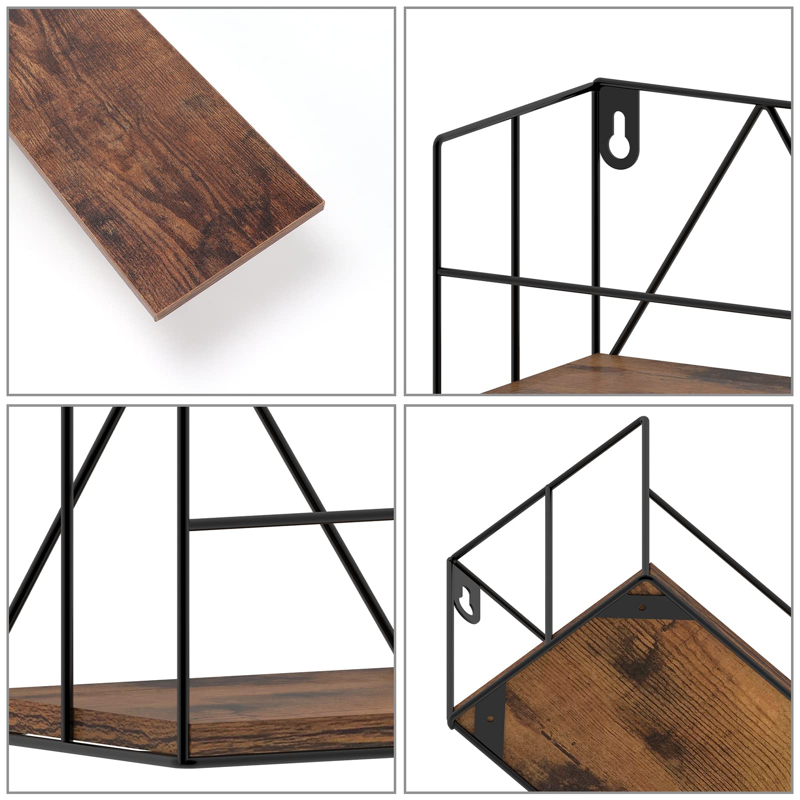 EYMPEU étagère murale lot de 3 noir marron rebord