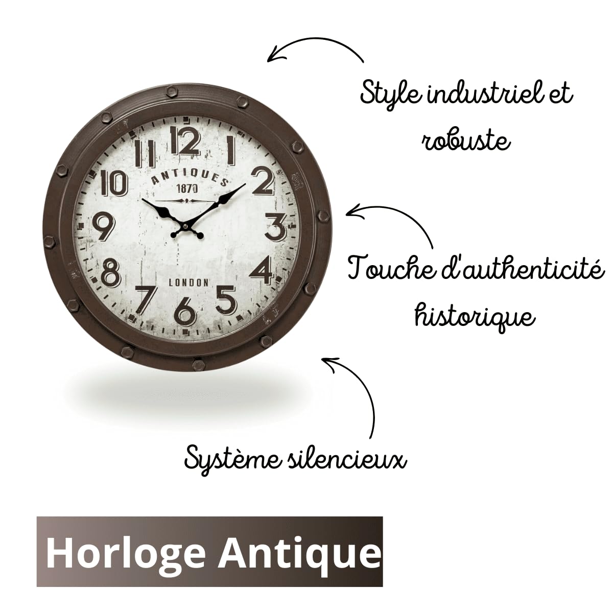 Ceanothe Emotion horloge murale 47cm marron silencieuse