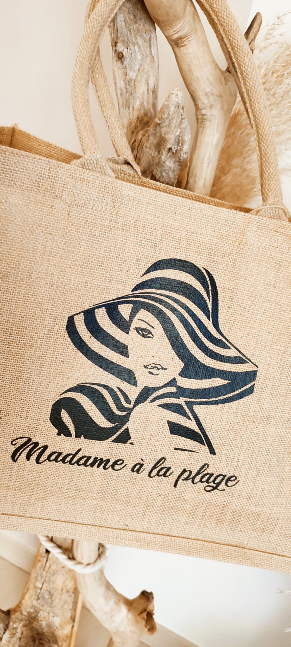Creat’Angel sac jute Madame à la plage cabas 42x33x19 cm