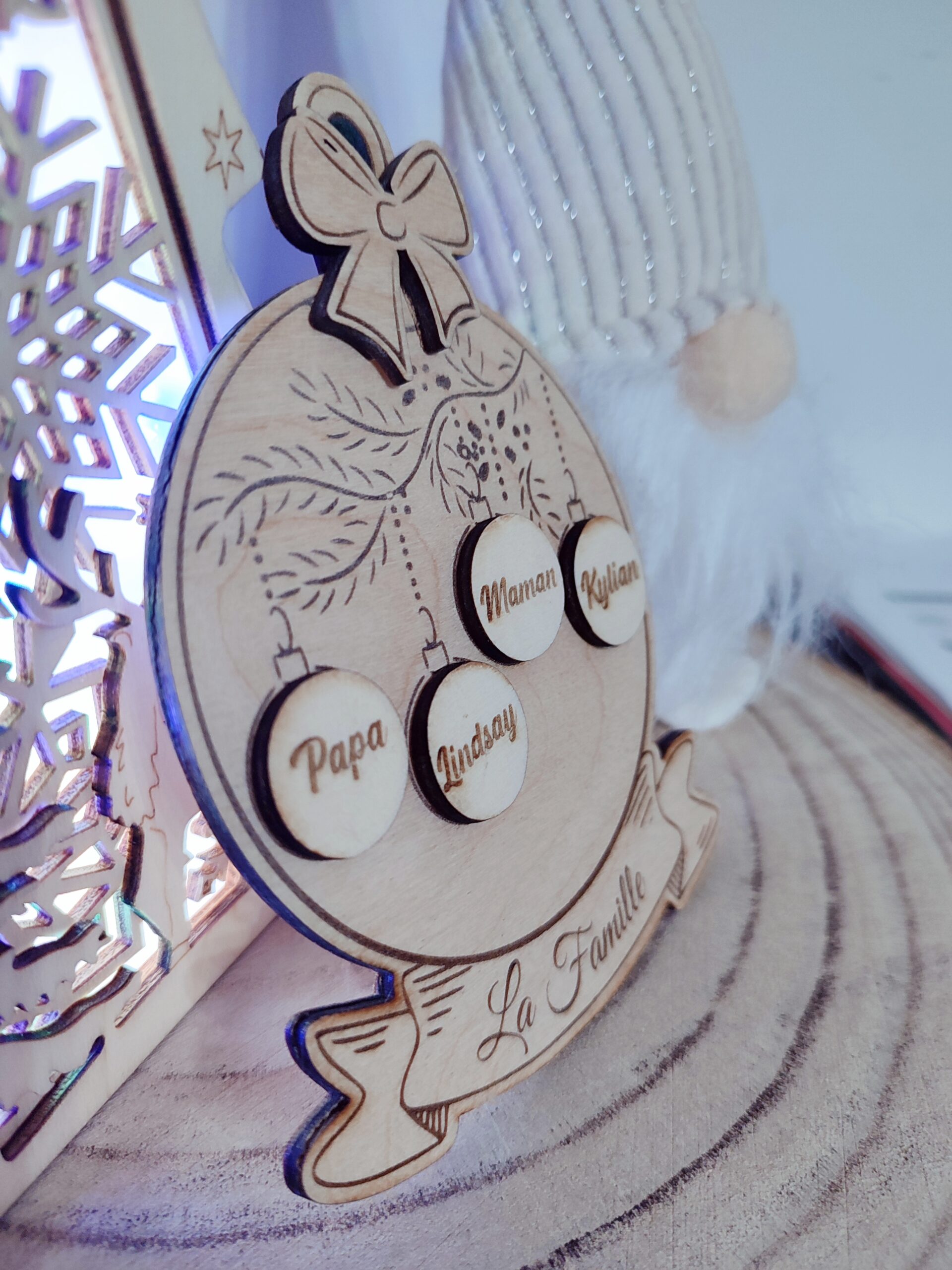 Creat’Angel Boule 3D Famille décoration Noël bois 13 cm